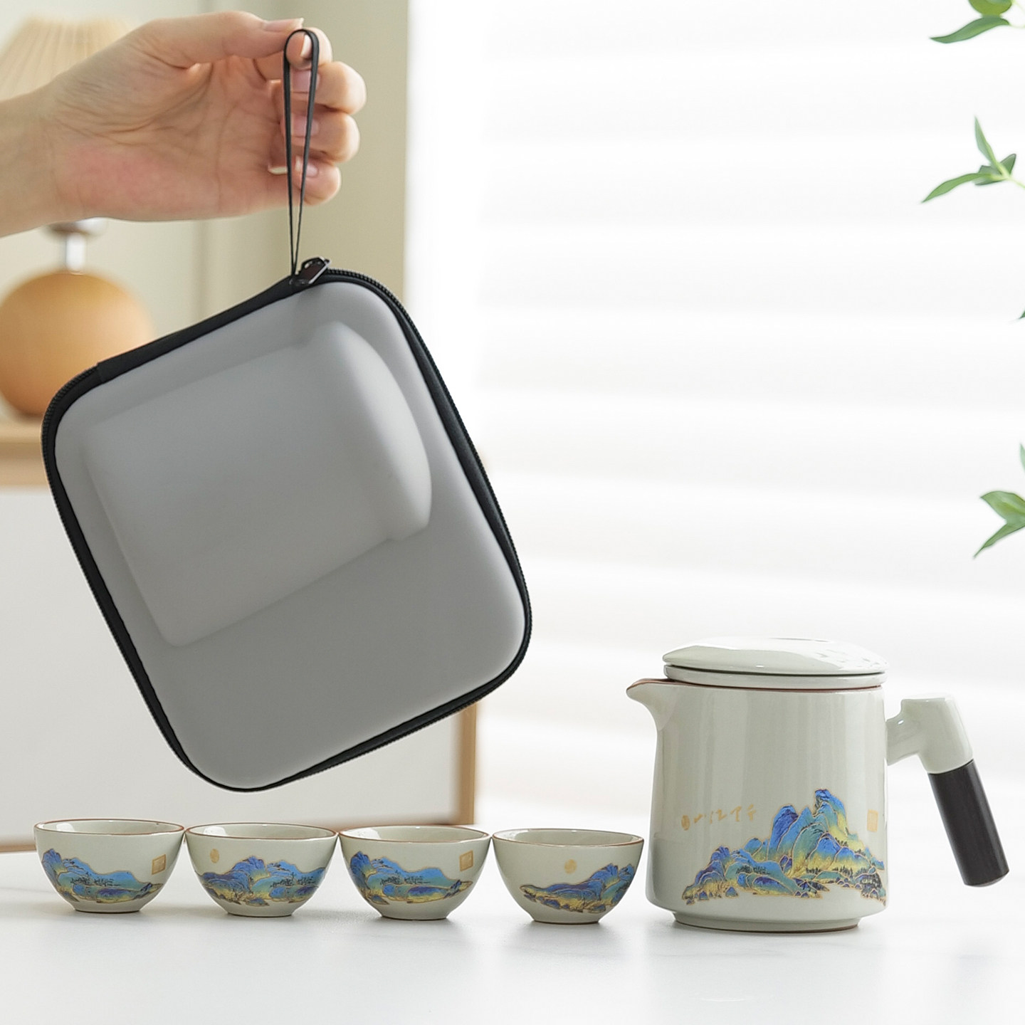 汝窑旅行茶具便携式一壶四杯露营泡茶套装高档伴手礼商务定制logo
