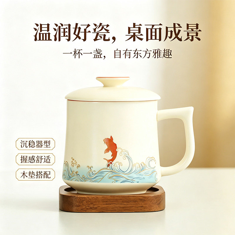 陶瓷马克杯带盖个人泡茶杯