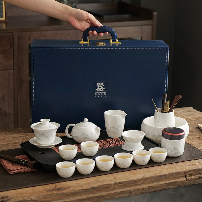 羊脂玉瓷功夫茶具套组2025新款家用中式轻奢高档白瓷茶具礼盒送人