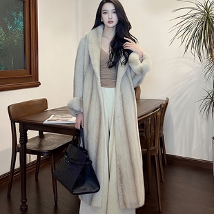 2025冬新款时尚女士仿皮草野兽小姐环保外套气质长款大衣皮草