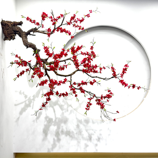 倒挂仿真梅花树红梅花腊梅树新年许愿树装饰枯树壁挂梅花枝干树枝