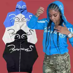 Premium Carsicko American Street Style Vintage High-Street Fleece Zip-Up Hooded Sweatshirt Jacket
