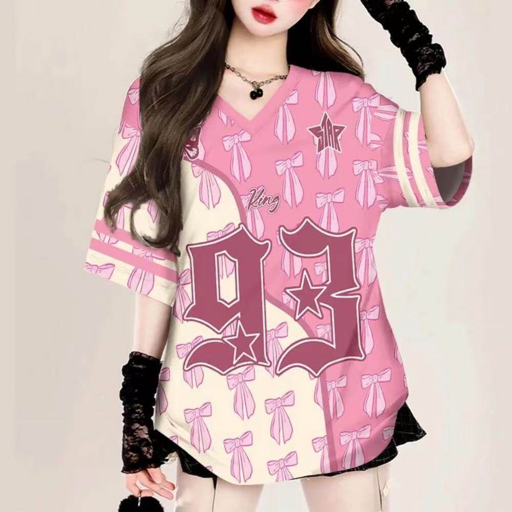 2025新款夏季短袖美式复古字母印花短袖T恤女宽松显瘦百搭上衣