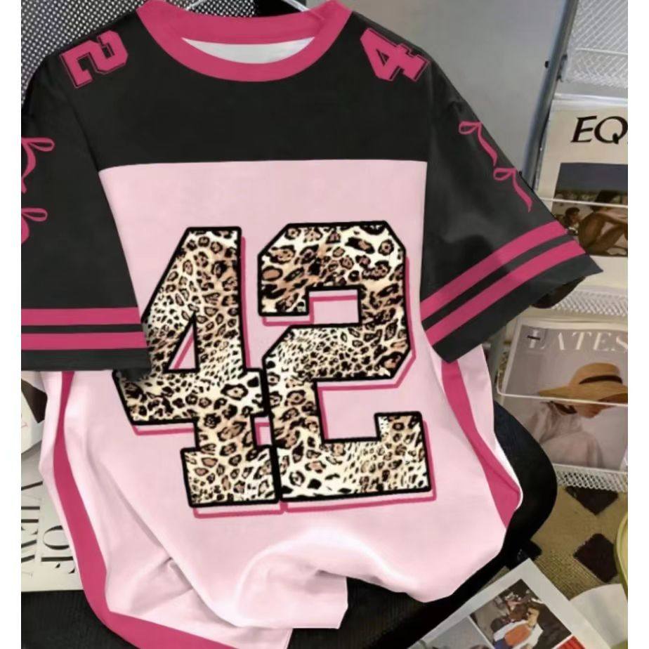 42美式复古辣妹豹纹印花短袖T恤女夏季新款宽松显瘦百搭上衣,男装,T恤,淘宝优惠券,粉丝福利购,淘宝优惠卷