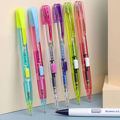 日本Pentel派通PD105透明杆侧按式自动铅笔限定撞色0.5mm学生用练字活动铅笔0.7白杆