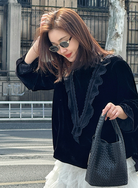 T井姐妹【精灵】设计感松弛感气质花边真丝丝绒衬衫CS2503-TJ213