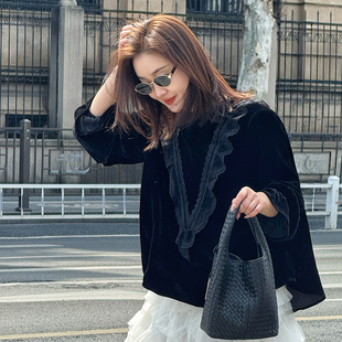 CS2503 设计感松弛感气质花边真丝丝绒衬衫 TJ213 精灵 T井姐妹