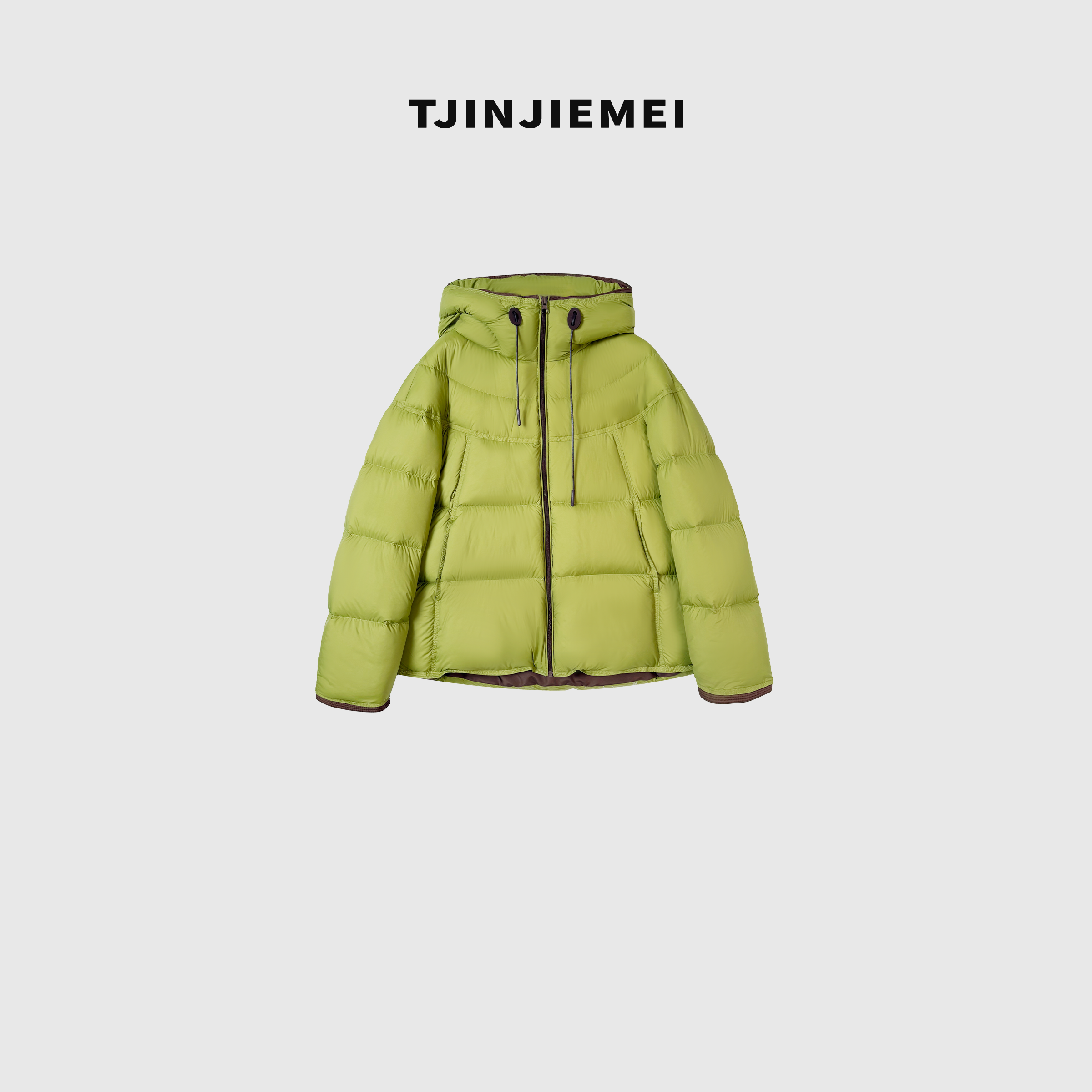 T井姐妹【牛油果】设计感撞色短款连帽羽绒服YRF2511-A8532