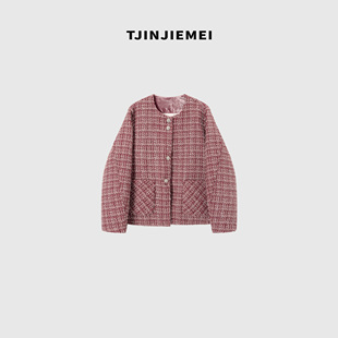 羊毛混纺小香风羽绒外套WT2509 新款 TJ529 粉蔷薇 T井姐妹