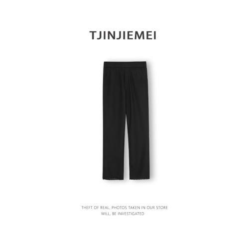 T井姐妹【】设计感超显瘦罗马棉弹力花边小黑裤KZ2601-TJ660