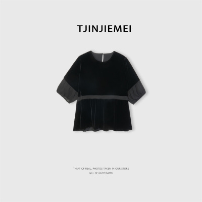 T井姐妹【流沙丝绒】100真丝丝绒设计感显瘦短袖T恤DX2605-TJ802