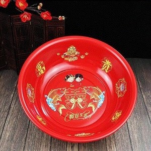 结婚脸盆一对搪瓷家用老式加厚新娘喜盆怀旧婚庆盆子大红色