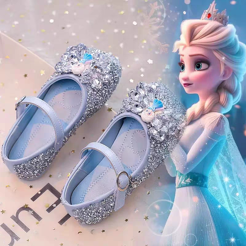 女童爱莎公主鞋2026年春秋新款女宝宝儿童鞋子水晶鞋软底皮鞋单鞋