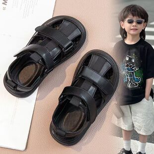 儿童凉鞋男童2026新款夏款男宝鞋子夏季包头男孩黑色皮鞋夏凉薄款