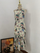 澳洲小众品牌 清新印花 翻领露背收腰显瘦花苞连衣裙 tiger lil@