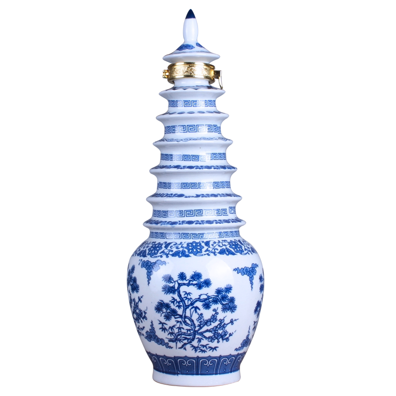 空瓶没有酒 景德镇陶瓷酒瓶酒坛子3斤装青花瓷宝塔节节高塔松竹梅