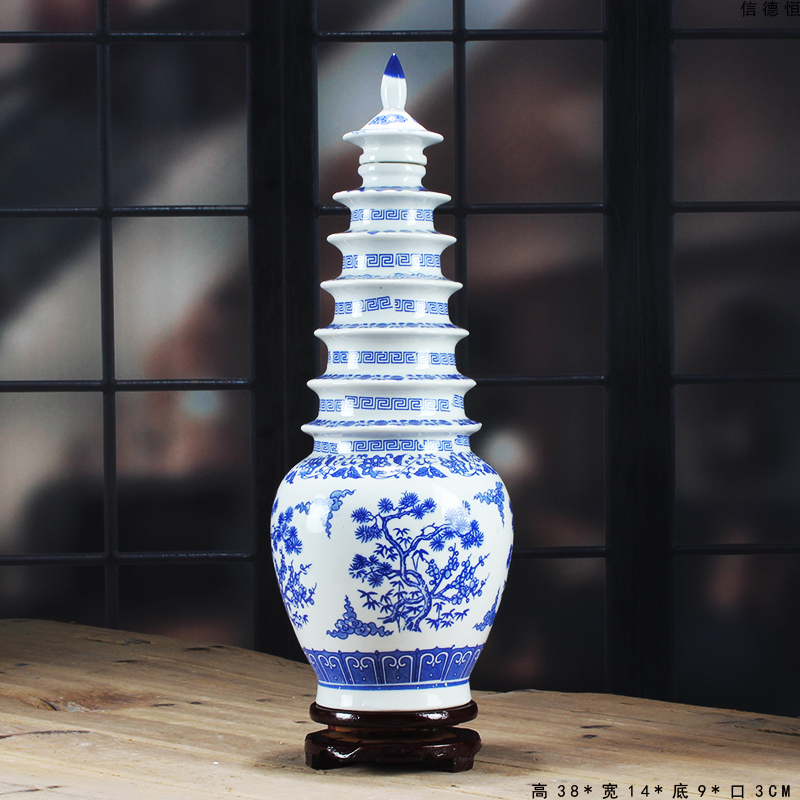 空瓶没有酒 青花瓷陶瓷酒瓶酒坛子宝塔节节高酒壶缸摆件密封3斤装