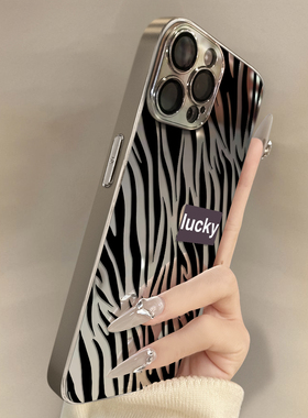 DZ适用苹果17promax手机壳新款iPhone16黑色斑马纹15plus高级感小众14Pro镜面13全包防摔12网红爆款11潮款xs