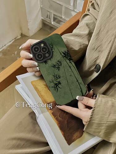 中式墨绿竹子全包适用华为手机壳