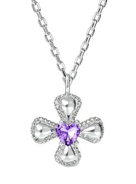 YURITAN幸运花镶钻吊坠项链