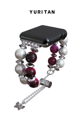 YURITAN紫色珠珍珠手表链适配iwatch苹果智能手表通用型号可用