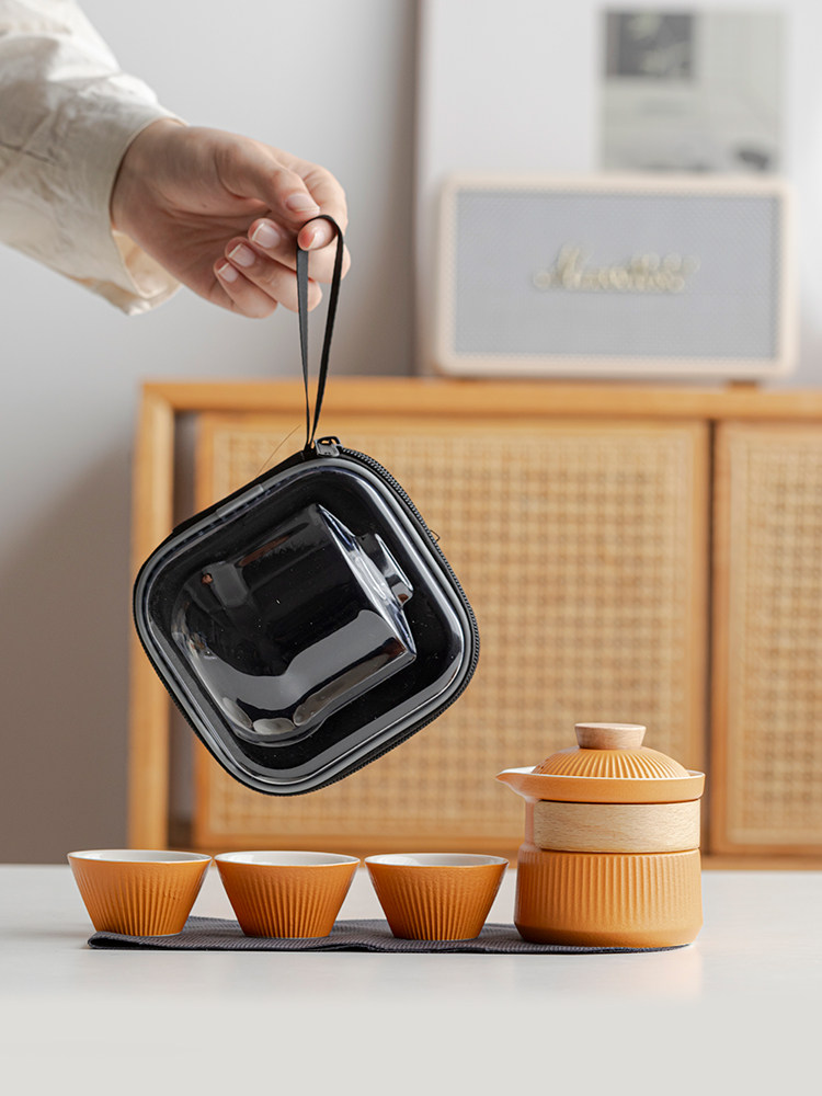 快客杯一壶三杯户外便携式旅行茶具套装一人饮陶瓷功夫茶杯泡茶壶