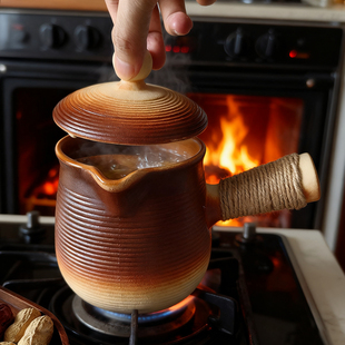 围炉煮茶壶陶瓷可明火长柄侧把壶家用煮茶器烤梨奶茶熬中药土陶罐
