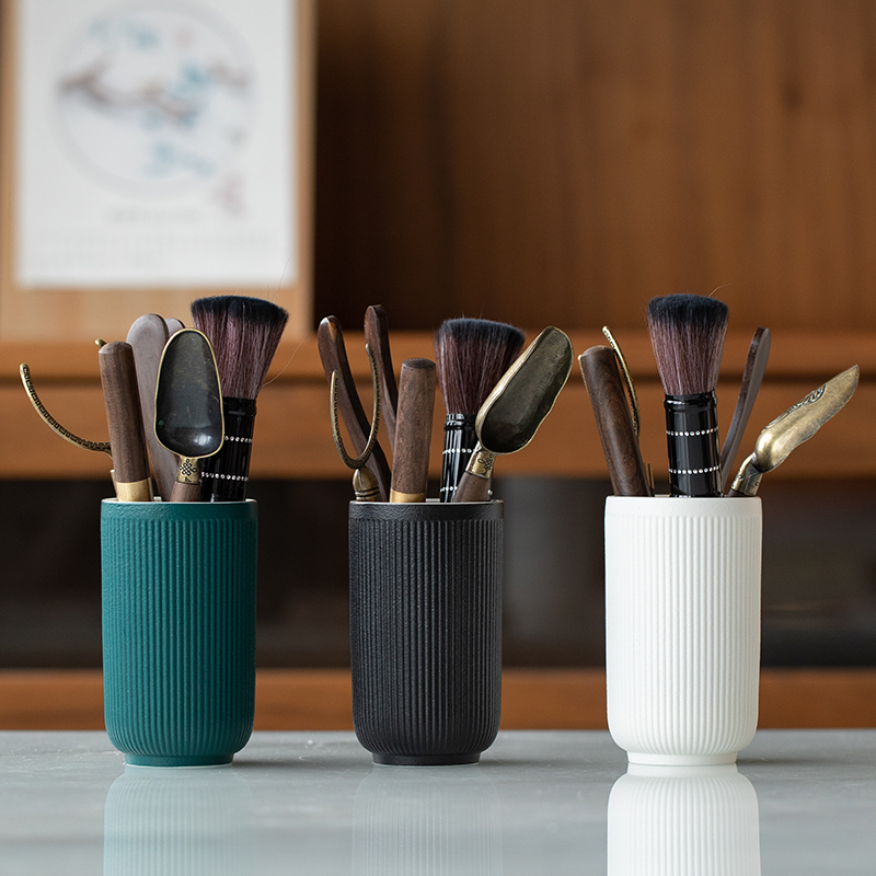 茶道六君子套装功夫茶具配件大全茶勺夹陶瓷收纳茶筒摆件泡茶工具
