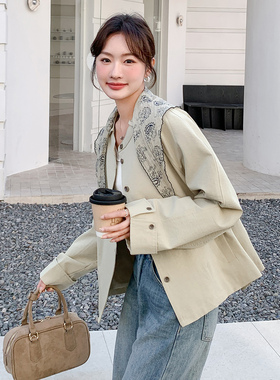 MS 26春新品小清新短款风衣外套送丝巾