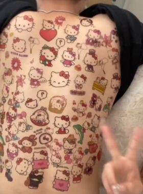 hellokitty纹身贴女男防水持久彩色线条猫咪可爱日系高级感凯蒂猫