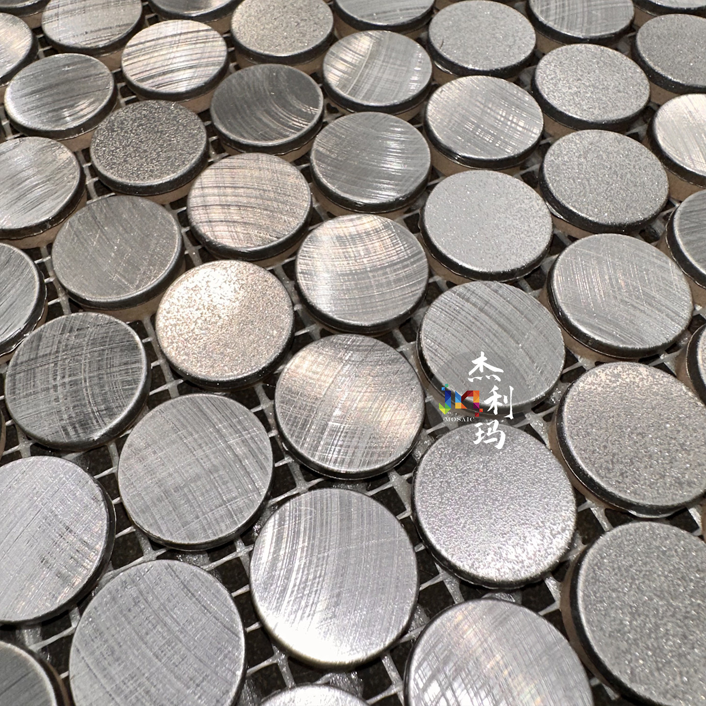圆形铝不锈钢马赛克银色金属质感厨房卫生间装修瓷砖背景墙