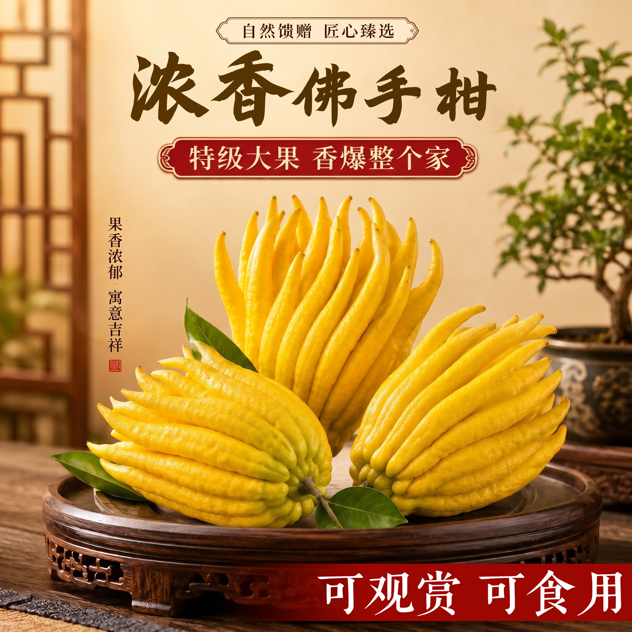 鲜果佛手柑水培绿植物天然香薰客厅室内桌面摆件香橼好养现摘现发