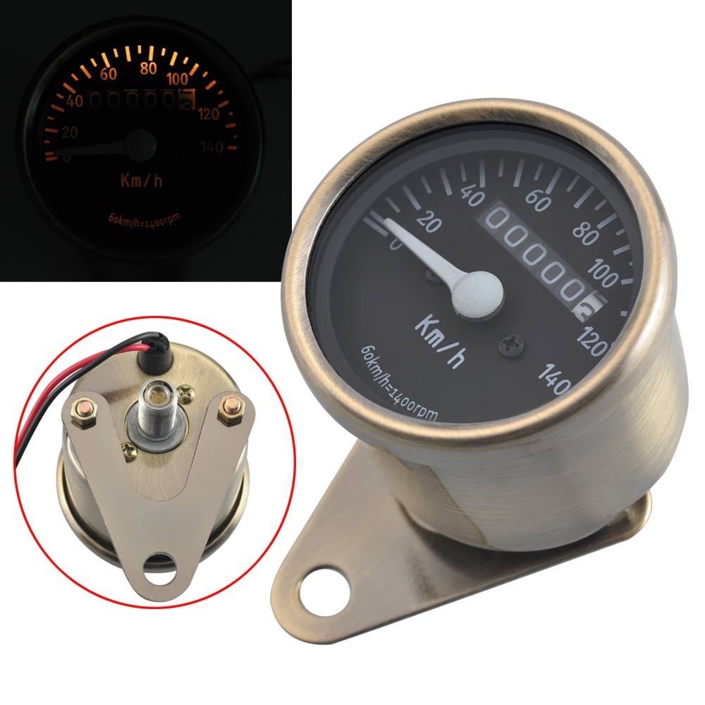 通用摩托车改装配件复古古铜黄里程仪表 LED仪表机械转速表时速表