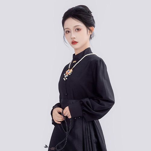 搭配马面裙的上衣夏季新中式国风汉服女薄款日常明制立领衬衣长袖