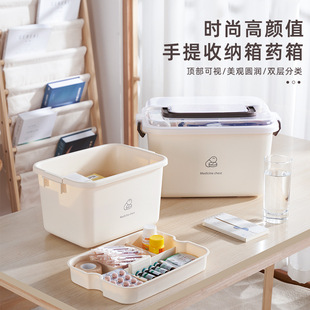 家用医药箱多层大容量家庭医用药品收纳盒奶油风便携手提式药箱