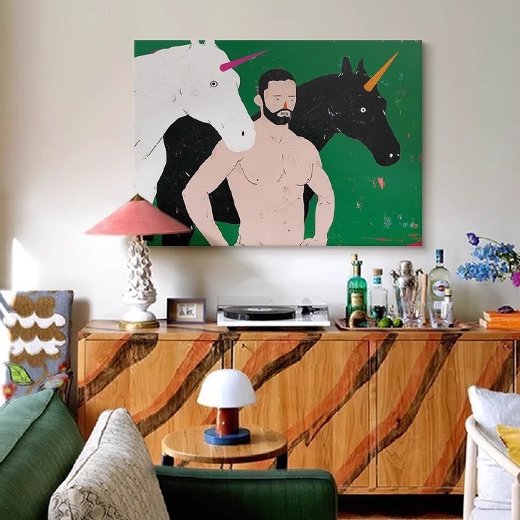 韩国艺术家创意个性潮流覆古人物餐厅客厅装饰画卧室小众艺术挂画