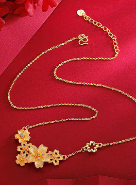 新中式三生花套链 镀金感繁花锁骨链沙金