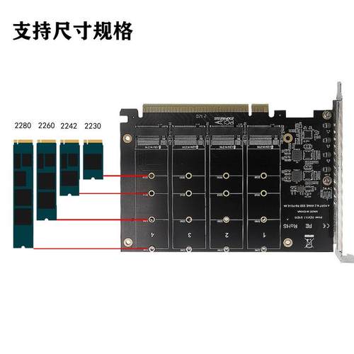 主板PCIE拆分卡PCIEX16 NVME M.2 MKEY SSD RAID阵列扩展转接卡