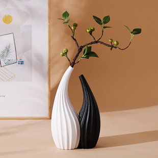 陶瓷细口花瓶摆件一对电视柜玄关酒柜装饰品仿真花客厅插花简约风