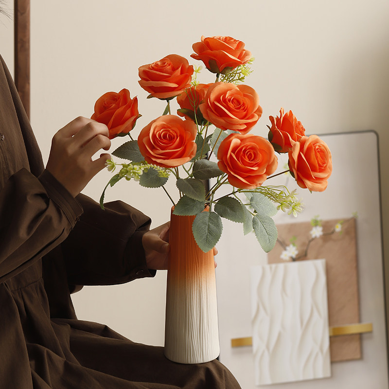 渐变色陶瓷花瓶高级感餐桌电视柜摆件客厅插花仿真玫瑰花家居装饰,家居饰品,花瓶,淘宝优惠券,粉丝福利购,淘宝优惠卷