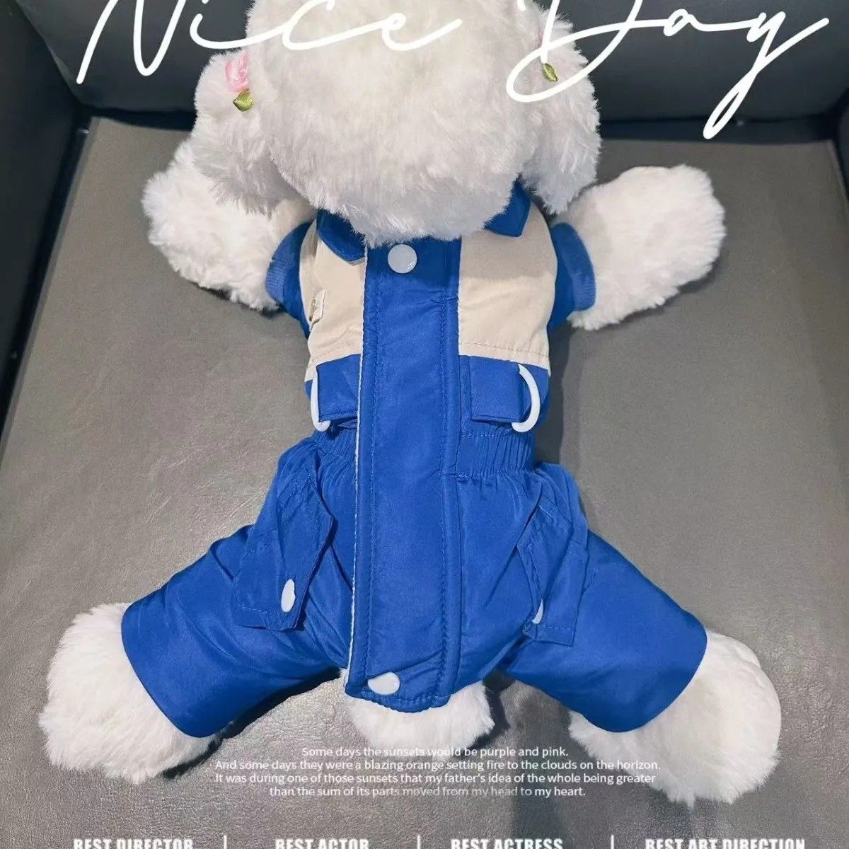 小狗狗衣服秋冬装厚款撞色加厚工装四脚牵引棉衣小型犬泰迪宠物