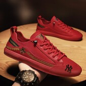 软皮男鞋 高端潮流休闲板鞋 韩版 26红色本命年男式 透气耐磨小白鞋 男
