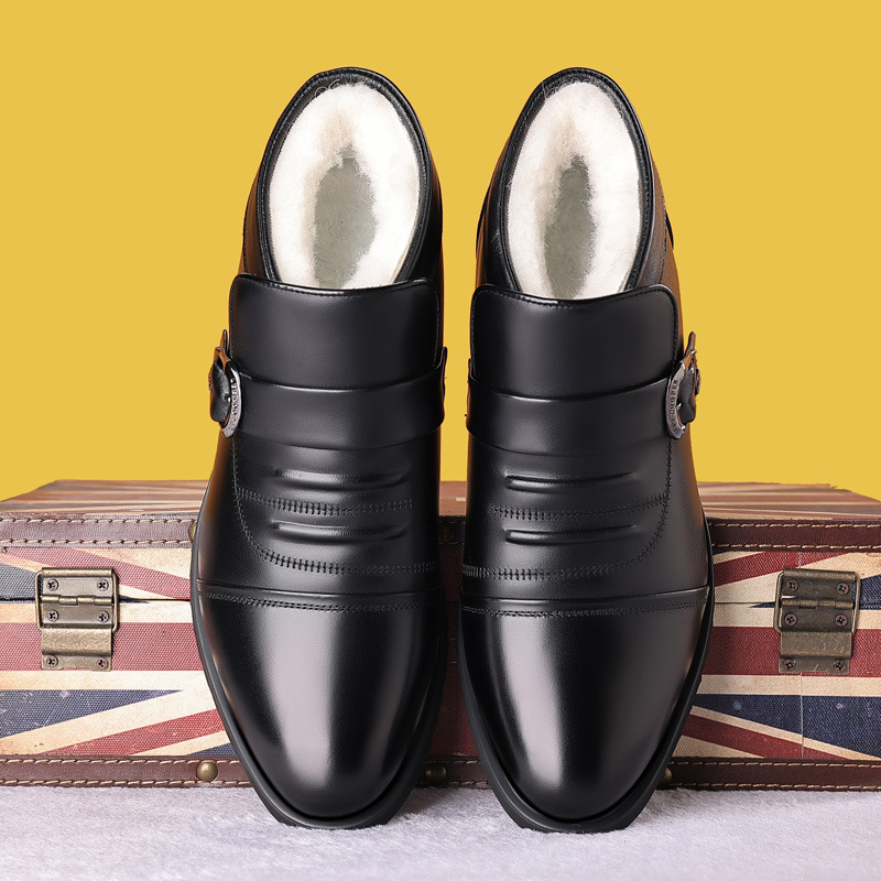 高档男士2025新款男鞋冬季加绒保暖棉皮鞋牛皮羊毛防滑中老年棉鞋