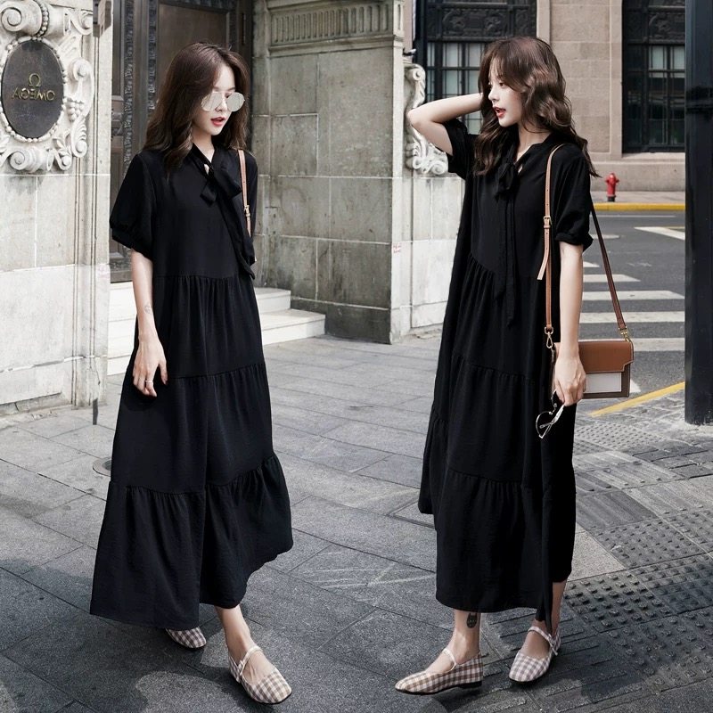 大码孕妇装2020夏季赫本小黑裙宽松显瘦孕妈最爱遮肚连衣裙中长款