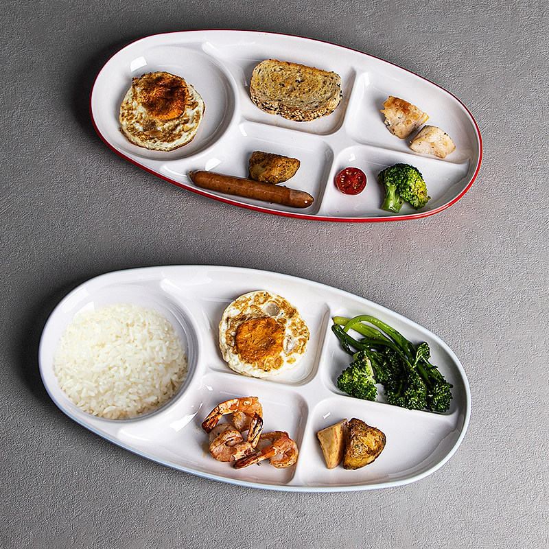 密胺仿瓷分格餐具椭圆形五格盘快餐店自选称重盘商用大米先生同款