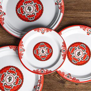 复古仿瓷圆盘369地摊烤肉盘火锅配菜市井火锅餐具辣子鸡大盘密胺