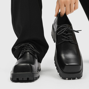 【轻奢品质】德比鞋男款厚底休闲方头设计感潮鞋黑色通勤增高男鞋