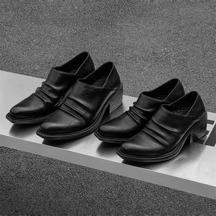 【轻奢品质】黑色复古巫师鞋男女同款翘头皮鞋套脚尖头增高德比鞋