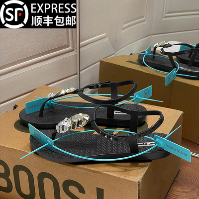 灵魂版巴西加密印章亮片凉鞋女海边夏季平底法式沙滩鞋夹脚凉拖鞋
