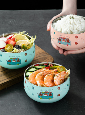 日式316不锈钢碗创意个性家用双层防烫网红餐具儿童吃饭碗单个碗
